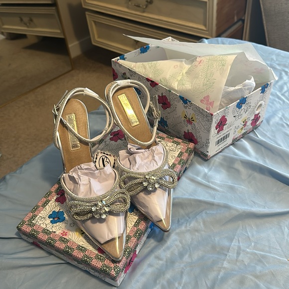 NIB Transparent Pump Rhinestone Strip Bowknot Pointed Toe Stiletto Sandals - Picture 11 of 13